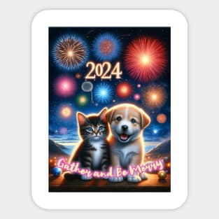 Paws & Pyrotechnics: A New Year's Celebration Sticker